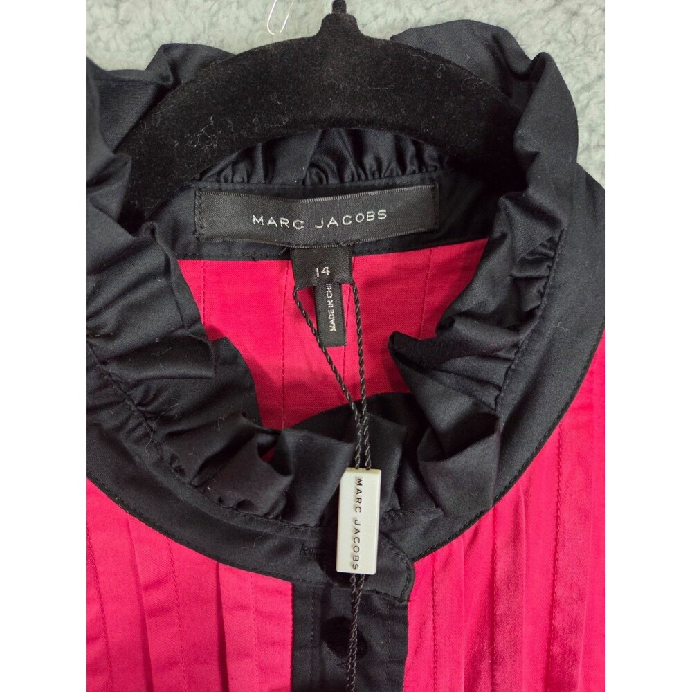 Marc Jacobs Pintuck Shirt Dress Pink Black Pleated 14 High Neck Ruffle Tunic LS - Picture 4 of 11